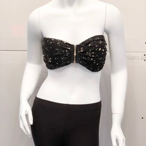 Black and gold front zipper bra top